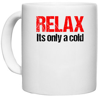                       UDNAG White Ceramic Coffee / Tea Mug 'Corona | Relax its anly a cold' Perfect for Gifting [330ml]                                              