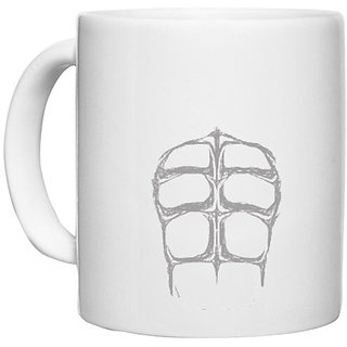                       UDNAG White Ceramic Coffee / Tea Mug 'Gym | Six pack abs' Perfect for Gifting [330ml]                                              