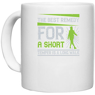                       UDNAG White Ceramic Coffee / Tea Mug 'Walking | The best remedy for a short temper' Perfect for Gifting [330ml]                                              