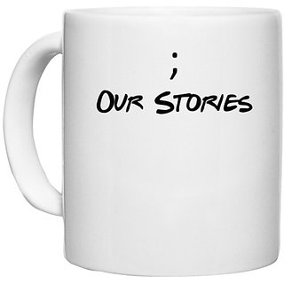                       UDNAG White Ceramic Coffee / Tea Mug 'Couple | Our stories' Perfect for Gifting [330ml]                                              