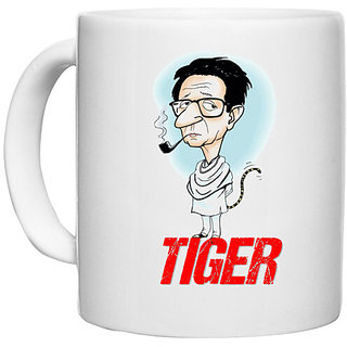                      UDNAG White Ceramic Coffee / Tea Mug 'Tiger' Perfect for Gifting [330ml]                                              
