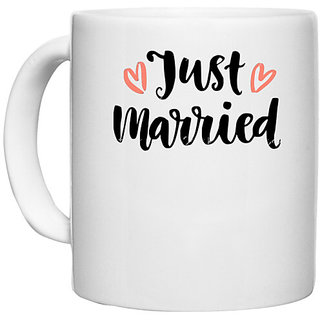                      UDNAG White Ceramic Coffee / Tea Mug 'Love | Just Married' Perfect for Gifting [330ml]                                              