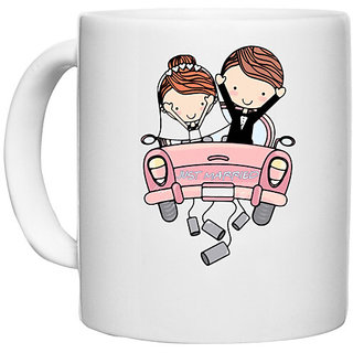                       UDNAG White Ceramic Coffee / Tea Mug 'Couple wedding | Just Married' Perfect for Gifting [330ml]                                              