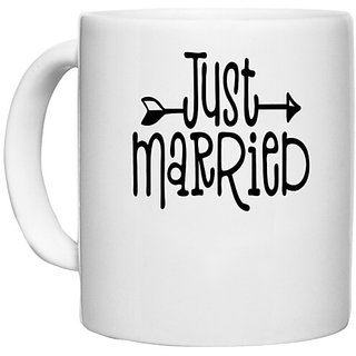                       UDNAG White Ceramic Coffee / Tea Mug 'Wedding Couple | Just Married' Perfect for Gifting [330ml]                                              