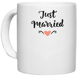                       UDNAG White Ceramic Coffee / Tea Mug 'Couple pink | Just Married' Perfect for Gifting [330ml]                                              