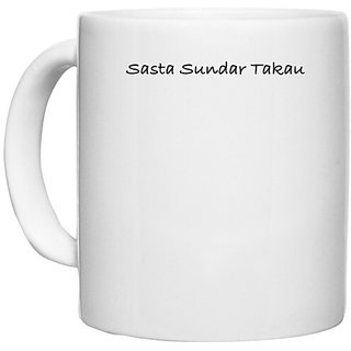                       UDNAG White Ceramic Coffee / Tea Mug 'Sasta Sundar Takau' Perfect for Gifting [330ml]                                              