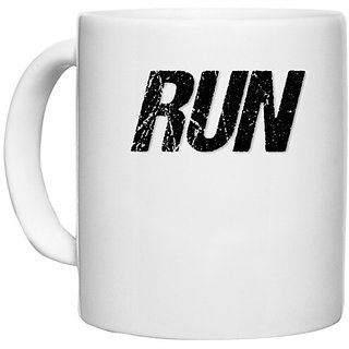                      UDNAG White Ceramic Coffee / Tea Mug 'Run' Perfect for Gifting [330ml]                                              