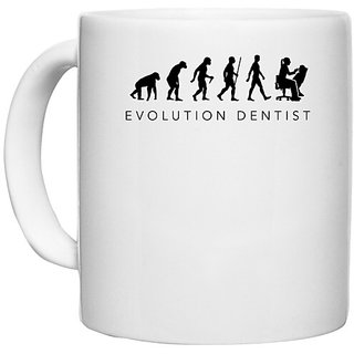                       UDNAG White Ceramic Coffee / Tea Mug 'Dentist | Evolution dentist' Perfect for Gifting [330ml]                                              
