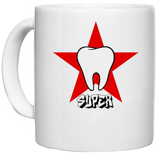                       UDNAG White Ceramic Coffee / Tea Mug 'Dentist | Super tooth' Perfect for Gifting [330ml]                                              