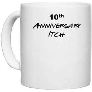                      UDNAG White Ceramic Coffee / Tea Mug '10th Anniversary' Perfect for Gifting [330ml]                                              