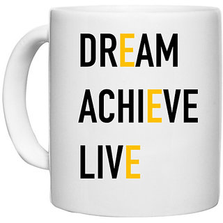                       UDNAG White Ceramic Coffee / Tea Mug 'Dream achive Live' Perfect for Gifting [330ml]                                              