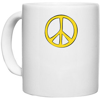                       UDNAG White Ceramic Coffee / Tea Mug 'Peace symbol' Perfect for Gifting [330ml]                                              