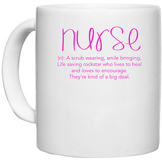                       UDNAG White Ceramic Coffee / Tea Mug 'Nurse' Perfect for Gifting [330ml]                                              