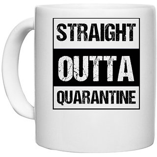                       UDNAG White Ceramic Coffee / Tea Mug 'Covid | Straight qutta quarantine' Perfect for Gifting [330ml]                                              
