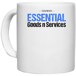                       UDNAG White Ceramic Coffee / Tea Mug 'Covid | Essential goods and services' Perfect for Gifting [330ml]                                              