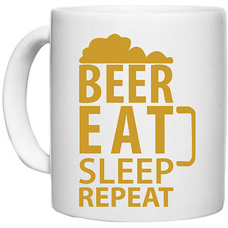                       UDNAG White Ceramic Coffee / Tea Mug 'Beer | Beer Eat Sleep' Perfect for Gifting [330ml]                                              