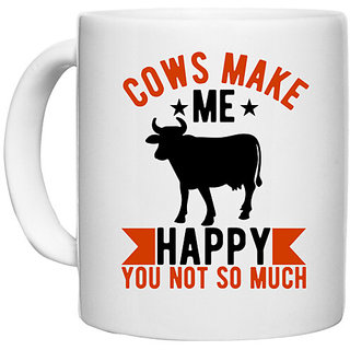                       UDNAG White Ceramic Coffee / Tea Mug 'Cow | cows make me happy you not so much' Perfect for Gifting [330ml]                                              