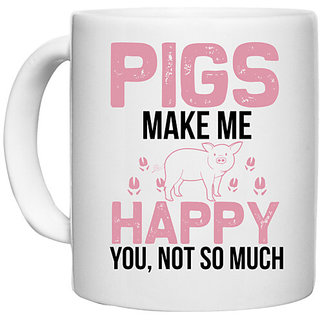                       UDNAG White Ceramic Coffee / Tea Mug 'Pig | pigs make me happy' Perfect for Gifting [330ml]                                              