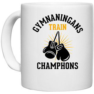                       UDNAG White Ceramic Coffee / Tea Mug 'Gym | gymnaningans train champhons' Perfect for Gifting [330ml]                                              