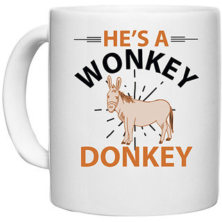                       UDNAG White Ceramic Coffee / Tea Mug 'Donkey | he's a wonky donkey' Perfect for Gifting [330ml]                                              