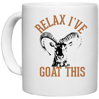                       UDNAG White Ceramic Coffee / Tea Mug 'Goat | relax i've goat this' Perfect for Gifting [330ml]                                              