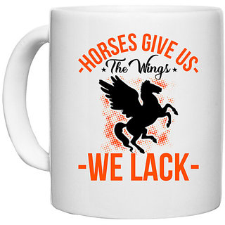                       UDNAG White Ceramic Coffee / Tea Mug 'Black Horse | horses give us the wings we lack' Perfect for Gifting [330ml]                                              
