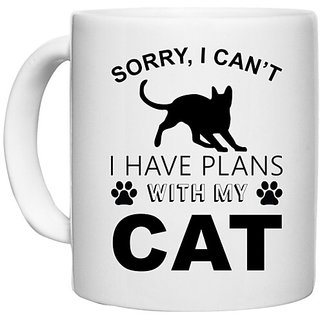                       UDNAG White Ceramic Coffee / Tea Mug 'Cat | Sorry I Can't' Perfect for Gifting [330ml]                                              