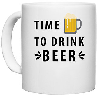                       UDNAG White Ceramic Coffee / Tea Mug 'Beer | Time to Drink' Perfect for Gifting [330ml]                                              
