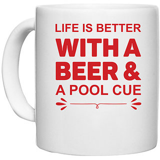                       UDNAG White Ceramic Coffee / Tea Mug 'Beer | Life is Better' Perfect for Gifting [330ml]                                              