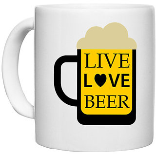                       UDNAG White Ceramic Coffee / Tea Mug 'Beer | Live Love Beer' Perfect for Gifting [330ml]                                              