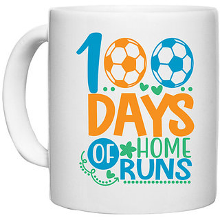                       UDNAG White Ceramic Coffee / Tea Mug '100 Days | 100 days of home runs' Perfect for Gifting [330ml]                                              
