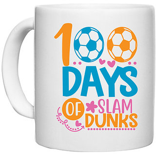                       UDNAG White Ceramic Coffee / Tea Mug 'Slam dunks | 100 days of slam dunks' Perfect for Gifting [330ml]                                              