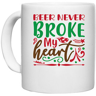                       UDNAG White Ceramic Coffee / Tea Mug 'Beer | beer never broke my heart' Perfect for Gifting [330ml]                                              