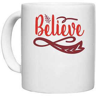                      UDNAG White Ceramic Coffee / Tea Mug 'Believe | believee' Perfect for Gifting [330ml]                                              