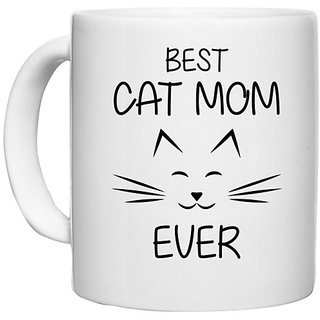                       UDNAG White Ceramic Coffee / Tea Mug 'Mother | BEST CAT MOM EVER' Perfect for Gifting [330ml]                                              