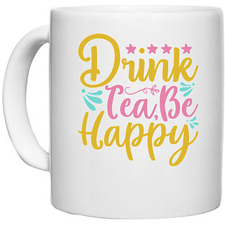                       UDNAG White Ceramic Coffee / Tea Mug 'School Teacher | Drink tea, be happy' Perfect for Gifting [330ml]                                              