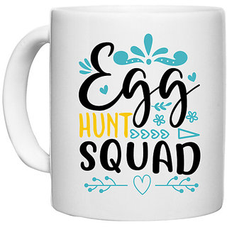                       UDNAG White Ceramic Coffee / Tea Mug 'Easter | EGG HUNT squad 2' Perfect for Gifting [330ml]                                              