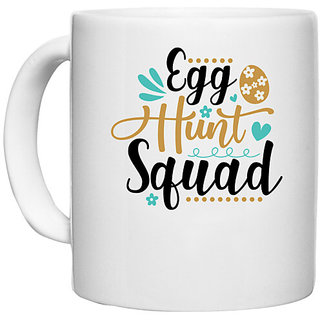                       UDNAG White Ceramic Coffee / Tea Mug 'Easter | egg hunt squadd' Perfect for Gifting [330ml]                                              