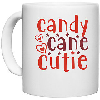                       UDNAG White Ceramic Coffee / Tea Mug 'Candy | candy cane cutie' Perfect for Gifting [330ml]                                              