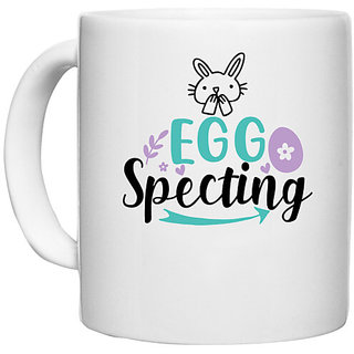                       UDNAG White Ceramic Coffee / Tea Mug 'Easter | Rabbit egg specting' Perfect for Gifting [330ml]                                              