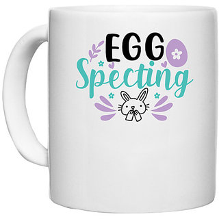                       UDNAG White Ceramic Coffee / Tea Mug 'Easter | egg specting Rabbit' Perfect for Gifting [330ml]                                              