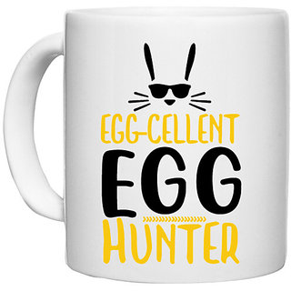                       UDNAG White Ceramic Coffee / Tea Mug 'Easter | egg cellent egg hunter' Perfect for Gifting [330ml]                                              