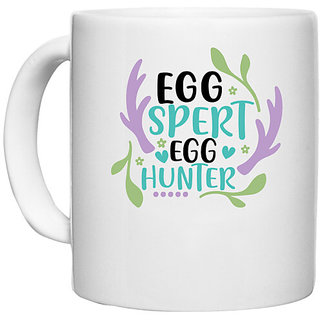                       UDNAG White Ceramic Coffee / Tea Mug 'Easter | eggspert egg hunter' Perfect for Gifting [330ml]                                              
