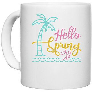                      UDNAG White Ceramic Coffee / Tea Mug 'Spring | Hello Spring x2' Perfect for Gifting [330ml]                                              