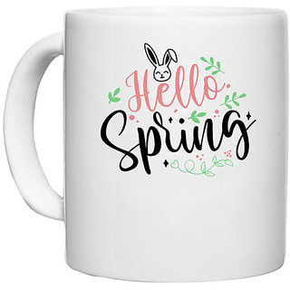                       UDNAG White Ceramic Coffee / Tea Mug 'Spring | hello spring' Perfect for Gifting [330ml]                                              