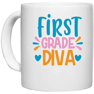                       UDNAG White Ceramic Coffee / Tea Mug 'School Teacher | first grade divaaa' Perfect for Gifting [330ml]                                              