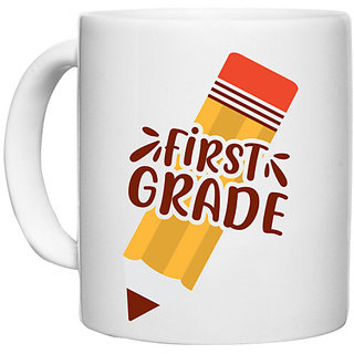                       UDNAG White Ceramic Coffee / Tea Mug 'School Teacher | first gradee' Perfect for Gifting [330ml]                                              