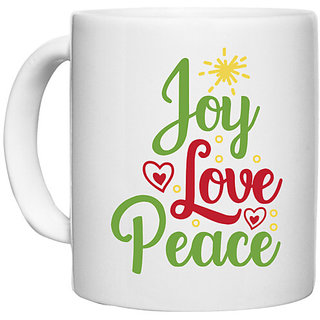                       UDNAG White Ceramic Coffee / Tea Mug 'joy love peace' Perfect for Gifting [330ml]                                              