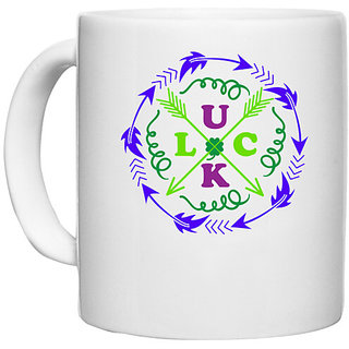                       UDNAG White Ceramic Coffee / Tea Mug 'Luck | luck' Perfect for Gifting [330ml]                                              