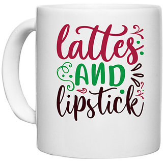                       UDNAG White Ceramic Coffee / Tea Mug 'lattes and lipstick' Perfect for Gifting [330ml]                                              